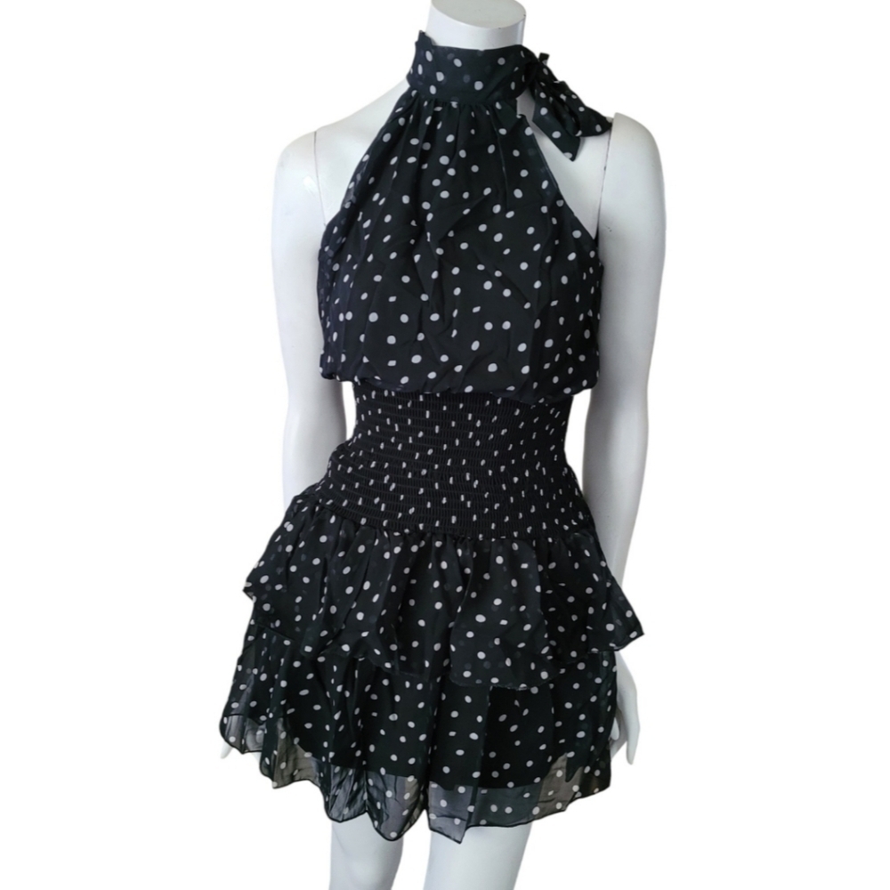Black‎ Polkadot Halter-Neck Mini Dress